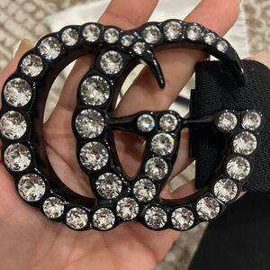 Gucci Black Belt with Crystal Logo